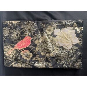 20"x12" Black Floral Bird Velvet Throw Pillow Cover Lumbar Accent, Dadafisher